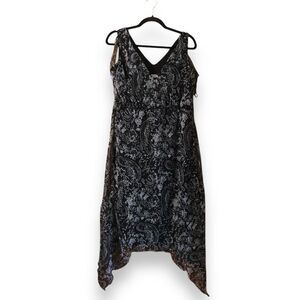 Vintage Y2K Zoe Beth Black Paisley V-Neck Shoulder Tie Midi Dress Size 1X